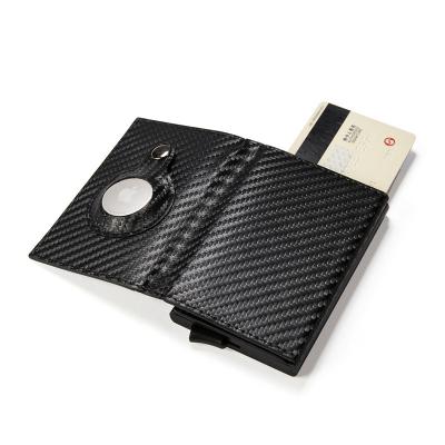 China RFID Men's Anti Thief Cowhide Minimalist Minimalist Noise Up Credit Card Holder RFID AirTag Aluminum Wallet Hot Selling Slim Wallet for sale