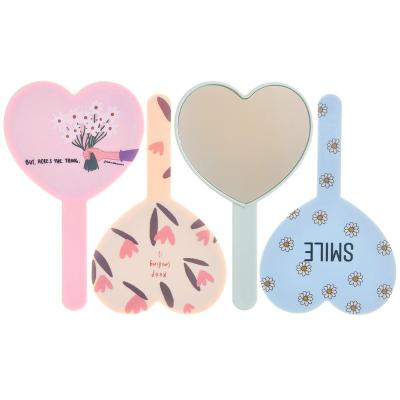 China Manufacturer Direct Selling Custom Handheld Plastic Beauty Salon Handle Small Cute Heart Shape Cosmetic Mirror for sale