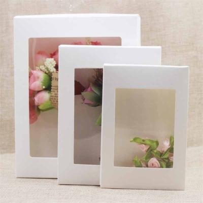 China Biodegradable Packaging Use Kraft Paper Cardboard Paper Gift Box With Clear PVC Window Designs for sale