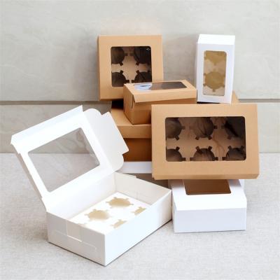 China Hot Sale Biodegradable Custom Logo Wholesale Kraft Paper Cupcake Candy Cake Packing Box With Window for sale