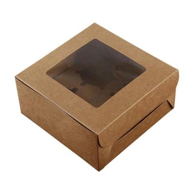 China Cheap Price Biodegradable Custom Recycle Kraft Paper Box For Cake Cupcake Packaging With Plastic Clear Windows for sale