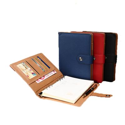 China Eco-friendly Paper Customized Travelers PU Cover Loose Leaf Leather Ring Binder Personalized Leather Notebook With Card Holder for sale