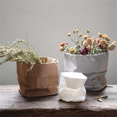 China Recycled Materials Custom Recycled Washable Kraft Paper Bag Flower Pots Bag Washable Kraft Storage Bag for sale