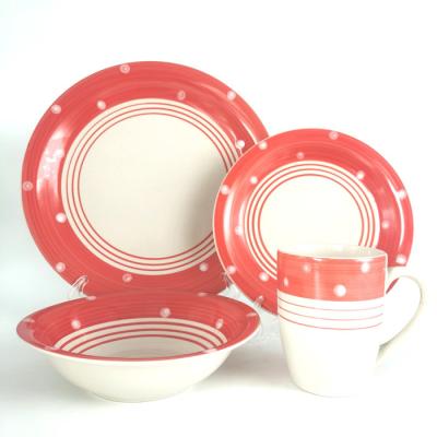 China Customized Red Painting 16pcs Disposable Porcelain Wedding Dinner Set Porcelain Tableware Party Ceramic Dinner Set for sale