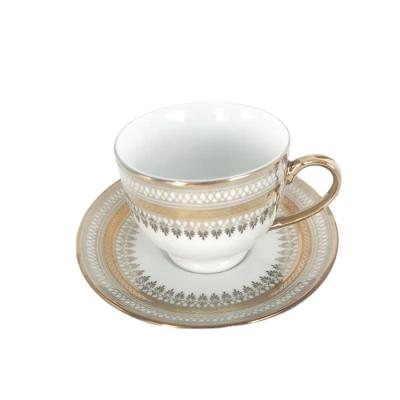 China Hot Sale Disposable Nordic Style Edge Gold Dishes and Wholesale Luxury Line Ceramic Dishes Gold Cup and Saucer for sale