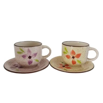 China European Marble Tea Disposable Water Cup Flower Painting Decal Ceramic Coffee Cup Set With Saucer for sale