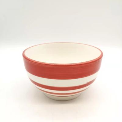 China Custom Disposable Japanese Ceramic Print Stoneware Handmade Noodle Bowl Red Serving Bowl for sale