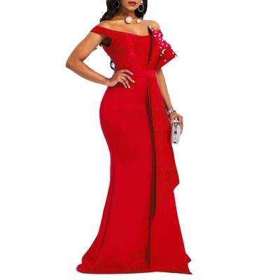 China custom made Anti-wrinkle double ruffles design evening dresses maxi lady for ladies one shoulder patchwork dress dress for women for sale