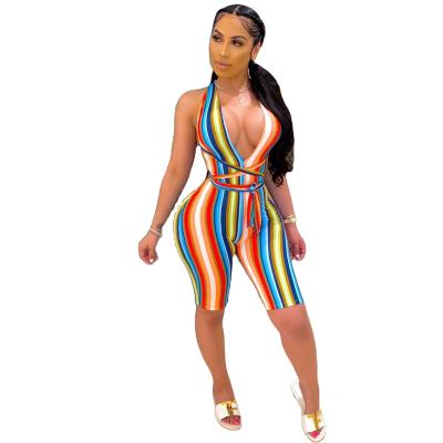 China 2021 Summer Rainbow Bodycon Strappy Jumpsuit Wholesale Color QUICK DRY High Waist Sleeveless For Women for sale