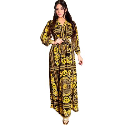 China 2021 new design anti-wrinkle abaya muslim dress best selling polyester muslim woman v neck maxi dress maxi dress for sale