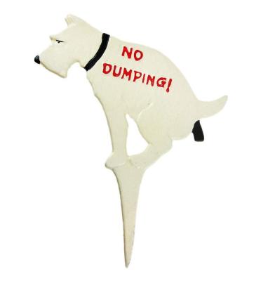 China Funny Europe NO Cast Iron Yard Stake Dog DUMPING Sign for sale