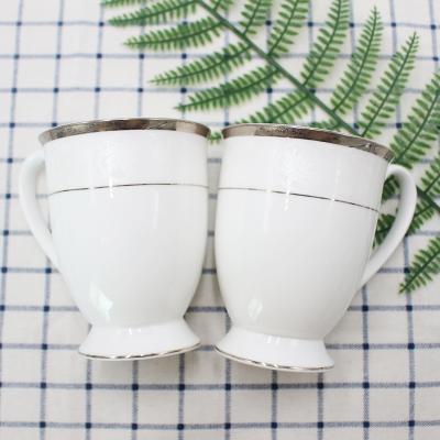 China Wholesale Sublimation Bone China Viable Ceramic Mugs Making Mugs With Gold Rim Handgrip And Base for sale