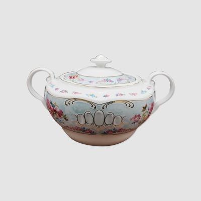 China Wholesale Good Quality Longchang Tangshan Manufacture Sustainable Bone China Soup Tureen Set Decoration Bone China Ceramic Floral Soup Tureens for sale