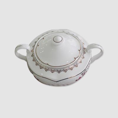 China Tangshan Longchang Modern Vivid High Quality Viable Bone China Fine Bone China Soup Tureen Ceramic Pot With Lid for sale