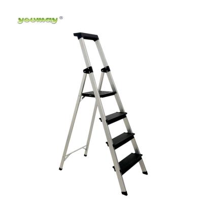 China Folding Ladders Aluminum Step Ladder With Steel Step And Plastic Tray for sale