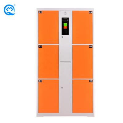 China Bestselling Steel Orange Face Recognition 6 Doors Gym Cold Rolled Electronic Locker for sale