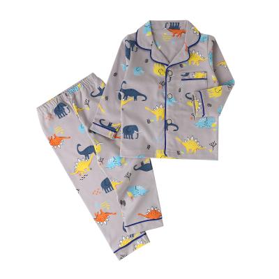 China Dropshipping Casual Factory Wadding Soft No Wrinkle Long Sleeve Gray Dinosaur Printed Kid Pajamas Set for sale