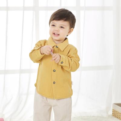 China OEM Service Experienced Drop Winter Factory Soft Cotton Creepe Breathable Long Sleeve Shirt Yellow Unisex Kids for sale