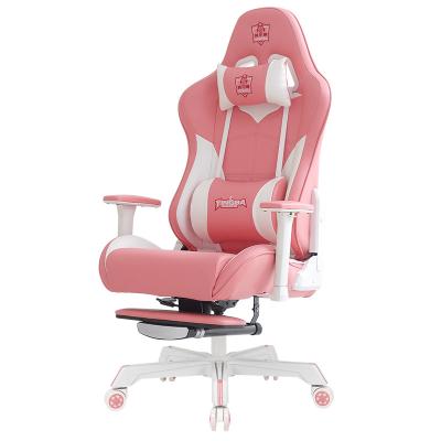 China (Height)Adjustable Ergoup Morden Pink PU Leather Office Ergonomic Racing Gaming Chair with Footrest and Neck Support for sale