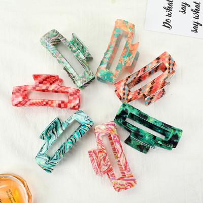 China Korean Hair Accessories Fashion Square Hair Claw Clips For Hair Thick Acetate Plastic Hair Claw Clips For Girls for sale