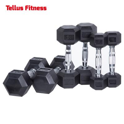 China Black Eco-Friendly/Durable/Safe/Comfortable Commercial TELLUS Fitness Dumbbell Gym Equipment Hex Dumbbell Free Set Dumbbell Weights for sale