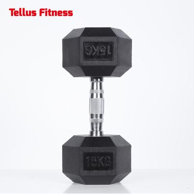 China TELLUS Eco-Friendly/Durable/Safe/Comfortable Fitness Rubber Dumbbell Set Equipment Custom Black Hex Weight Gym Dumbbell Fitness Rubber Dumbbell for sale