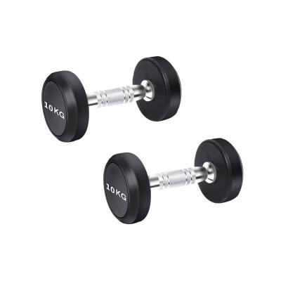 China Indoor Men Power Use Dumbbell TELLUS Dumbbell 10kg Round Gym Dumbbells Rubber Wrapped Set Training Equipment Rubber Covered for sale