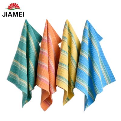 China Compressed Thick Stripe Cotton Waffle Geschirrtuch Weave Yarn Dyed Kitchen Square Tea Towels Wholesale for sale