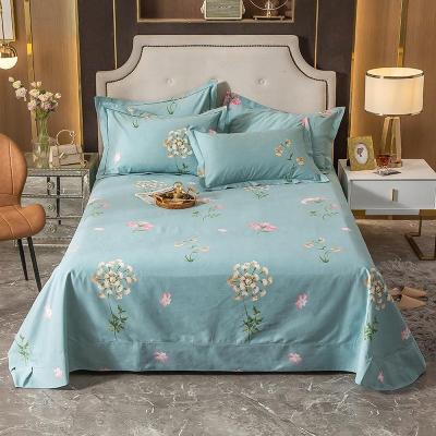 China New Product Bed Sheet Fashion Style Anti-Static Cotton Brushed Fabric For PowDerBlue Printed Twin Bed Linen for sale