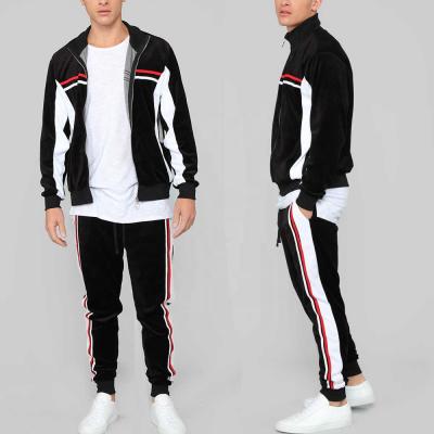 China High Qualities Fitness Streetwear Breathable Color Block Side Stripe Two Piece Velor Tracksuit For Men for sale