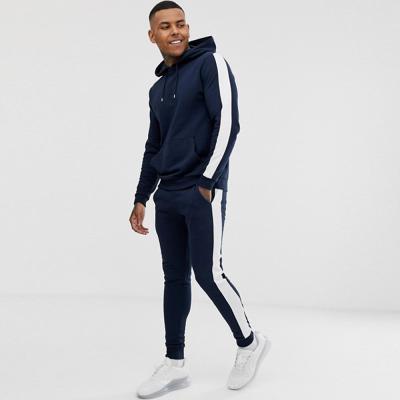 China Breathable Wholesale Custom Jogging 100% Cotton Splice Color Set Men Sport Wear Tracksuit With Side Stripe for sale