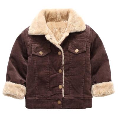 China high quality Anti-wrinkle kids clothes fashion boys fur striped long sleeve pink winter corduroy brown warm jacket for kids for sale