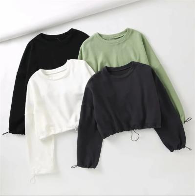 China wholesale women apparel hoodies Anti-wrinkle casual single crop tops long sleeve round neck cropped hoodie woman for sale