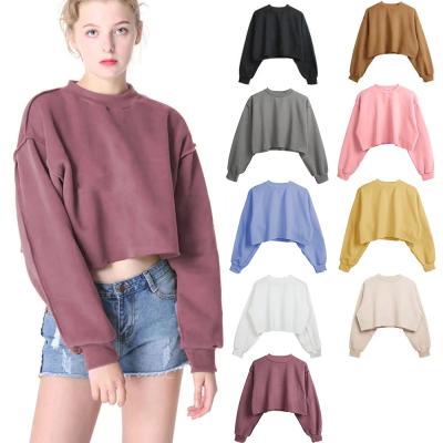 China Wholesale Street Wear Anti-Wrinkle Long Sleeve Solid Color Hoodie Woman Casual Loose Oversized Crop Sweatshirt for sale