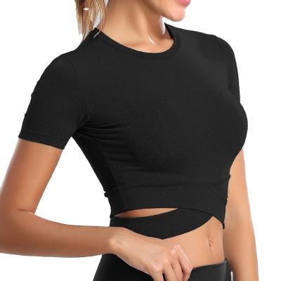 China Good Quality Breathable Women Fitness Yoga Wear Cropped Gym Tops OEM Shorts Sleeve T-Shirt For Sports for sale