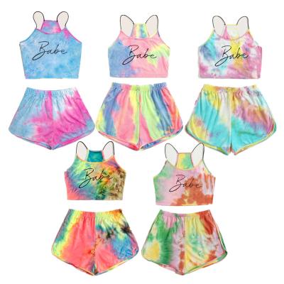 China 2021 new QUICK DRY trending INS summer tie dye letter print tops and shorts women's two piece set for sale