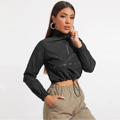 China OEM Wholesale Anti-wrinkle 100% Polyester Windbreaker Drop Shoulder Long Sleeve Windbreaker Jacket For Woman for sale