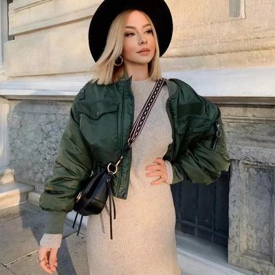 China 2021 Anti-wrinkle lady winter stylish outwear custom army green long sleeve bomber jackets for zipper for sale