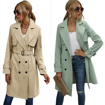 China 2021 new simple women khaki custom trending waterproof trench coat long autumn windbreaker coat for sale