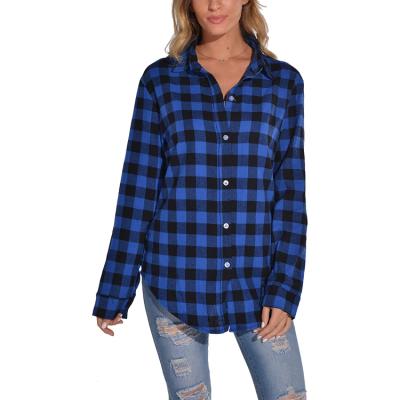 China Anti-pilling 2021 Women's Clothing Plus Size Flannel Long Sleeve Shirt Western Checked Plaid Shirt For Women for sale