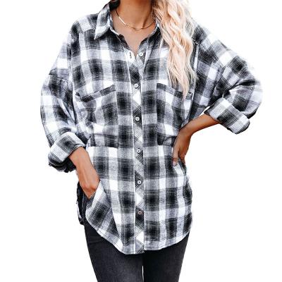 China Wholesale Anti-pilling Women's Casual Shirt Fashion Long Sleeve Button Down Plaid Shirt For Women for sale