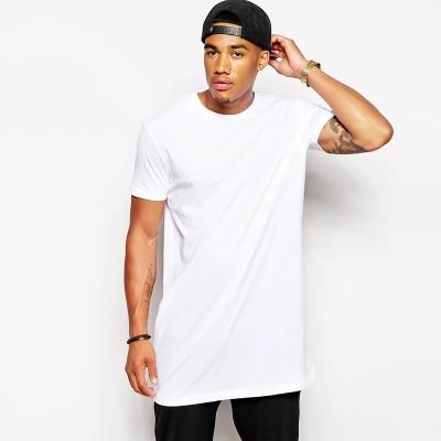 China Wholesale High Quality Men's Cotton Anti-Wrinkle White Hip Hop Men's Clothing Long T-shirt Empty T-shirt With Extra Long Length for sale