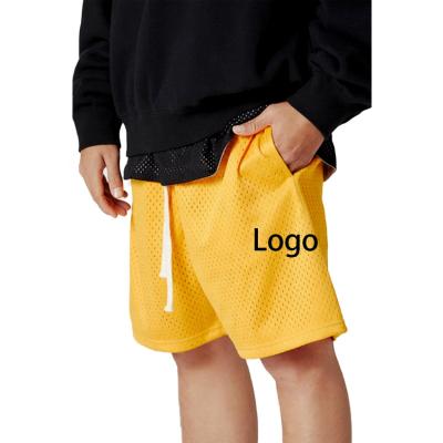 China High Quality Custom Made 100% Anti-Wrinkle Logo Polyester Basketball Knee Length Mesh Shorts With Drawstring for sale