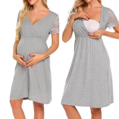 China Wholesale Custom Made Maternity Clothing Radiation Protection Plus Size Lace Splice V Neck Maternity Dresses For Women for sale