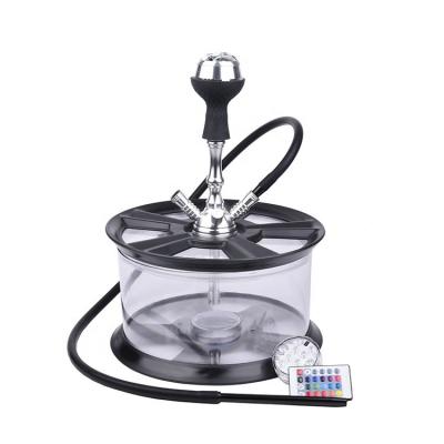 China Arabic Hookah Brass Finished Wheel Acrylic Hookah Pot Narguile Set Plastic Portable Hookah With Led Lights for sale