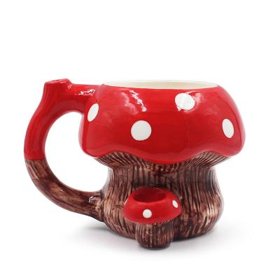 China Mug+smoking Pipe Large Mushroom Shaped Ceramic Pipe Mug For Santa Smoking Pipe Mug Novelty Coffee Mug Pipe 420 for sale