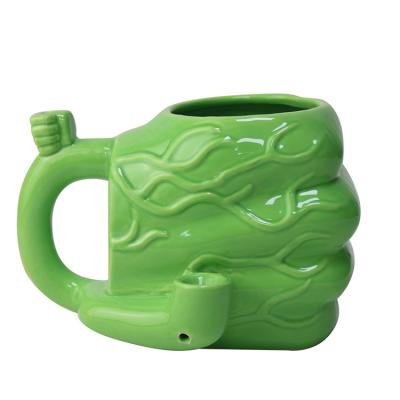 China Mug+smoking pipe green giant fist shaped porcelain pipe mug for pipe travel mug lead marley coffee mug water pipe for sale