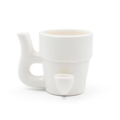 China Mug+smoking pipe 90ML flower pot shape white ceramic pipe mug for novelty coffee smoking ceramic pipe mug for sale