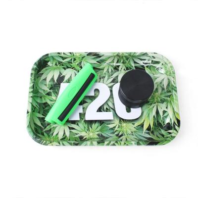 China Smoking Accessories New Custom Dry Herb Wooden Tobacco Smoke Grinder Cigarette Herb Smoking Accessories Hide Pot Roller Machine Rolling Tray Set for sale