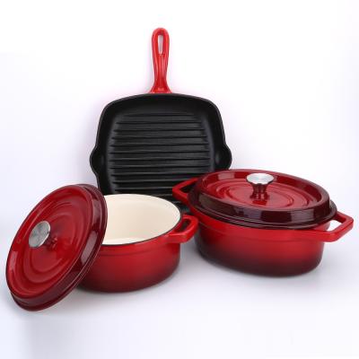 China High Quality Viable Enamel Cookware Set Cast Iron Dutch Oven Cookware And Bakeware Set Kitchenware Set With Nonstick Coating for sale